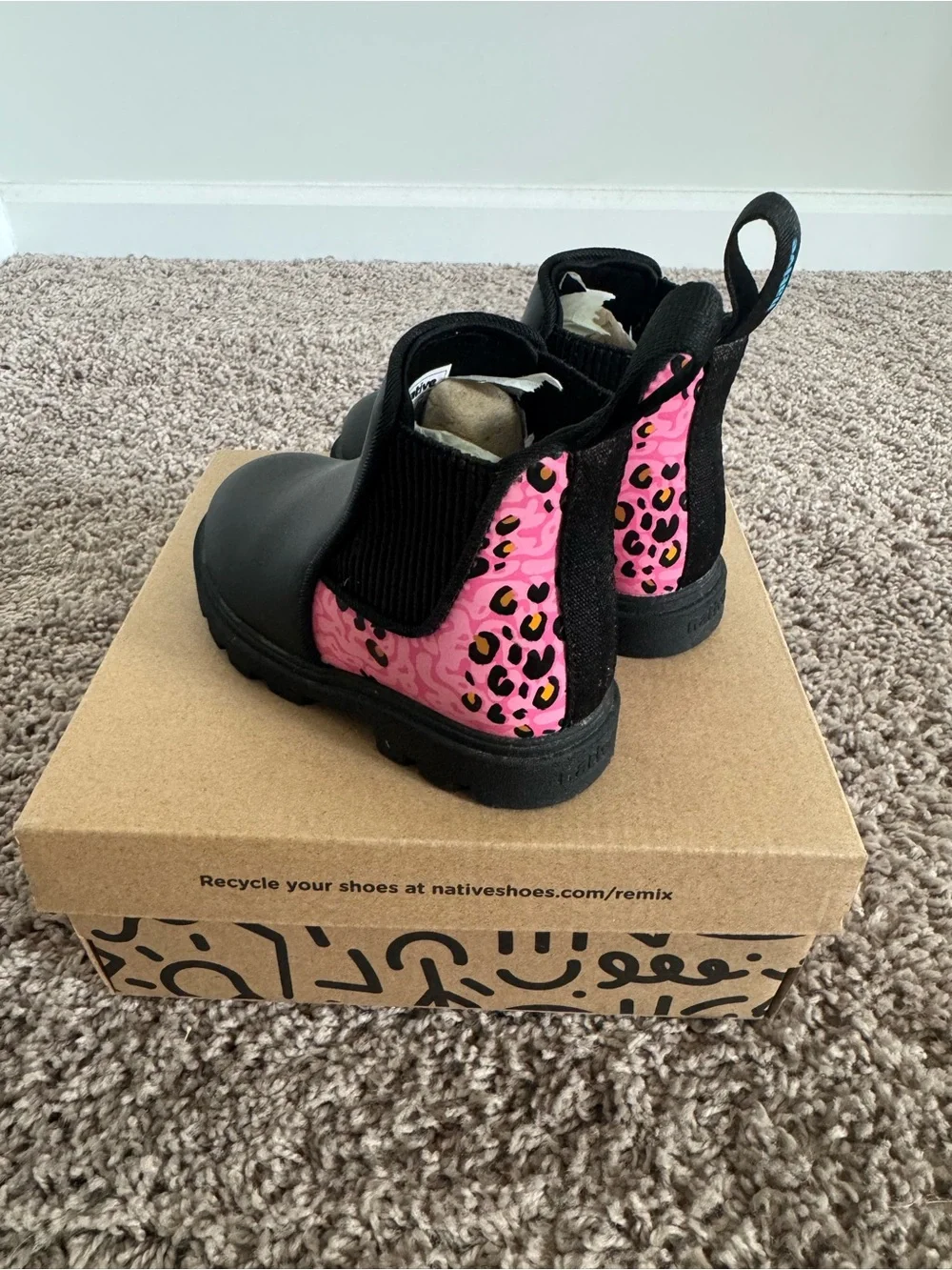 Native Chelsea Boots with Pink Leopard Heel Panel